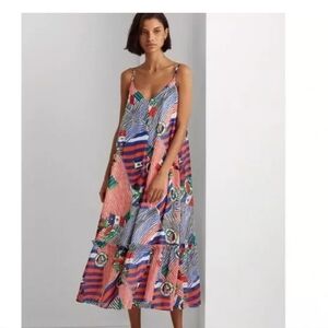 Lauren Ralph Lauren Nautical Print Georgette Midi  dress , Size 2
